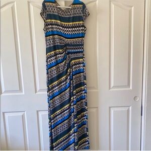 ECI Blue and Black Geometric Maxi Dress. Size XL